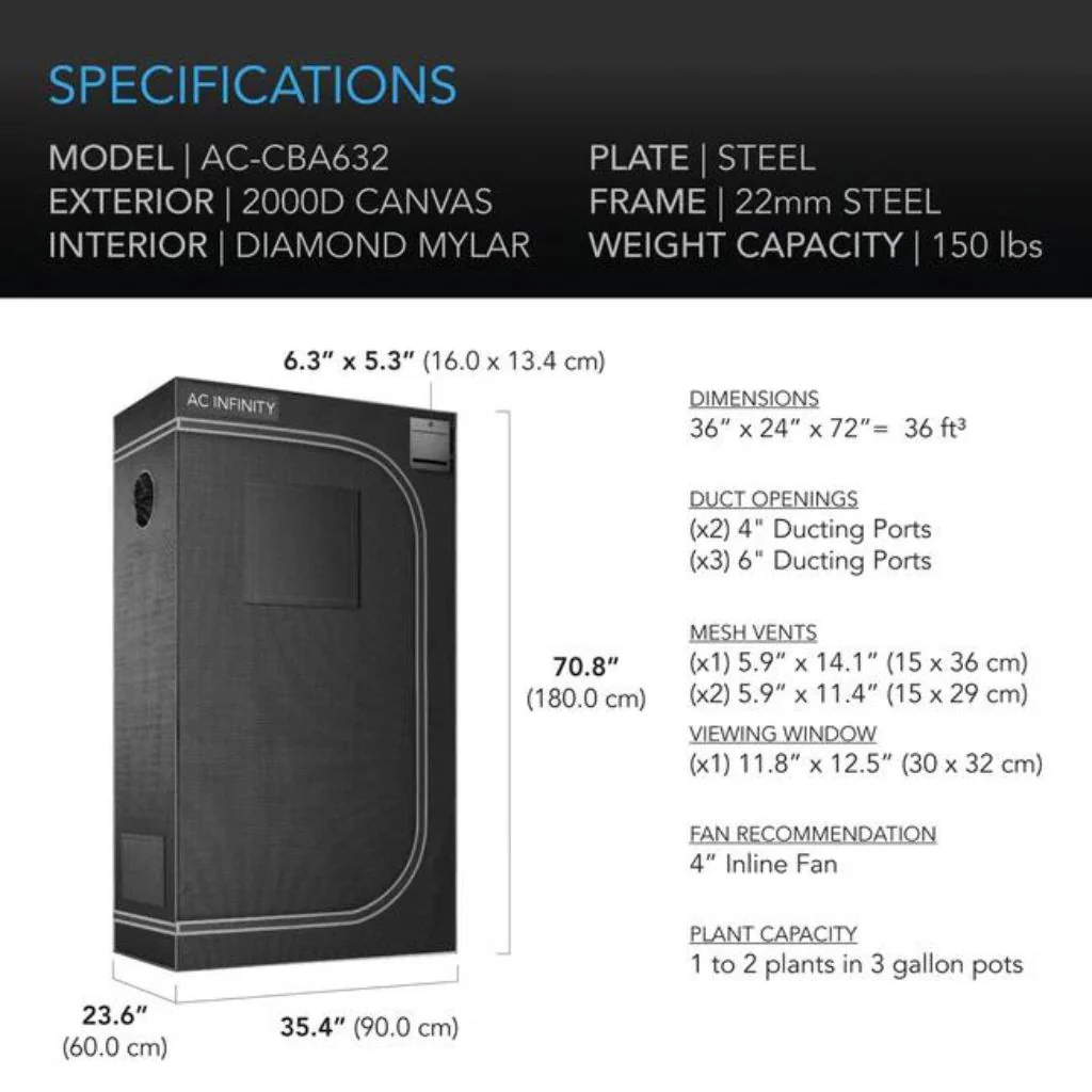 AC Infinity Cloudlab 632 Grow Tent 3x2 90cm x 60cm - Image 8