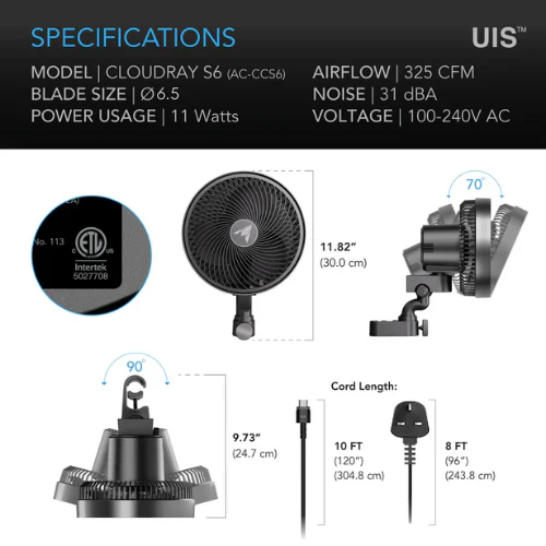 AC Infinity Cloudray S6 Clip On Fan 6" (Gen2) Twin Pack - Image 7